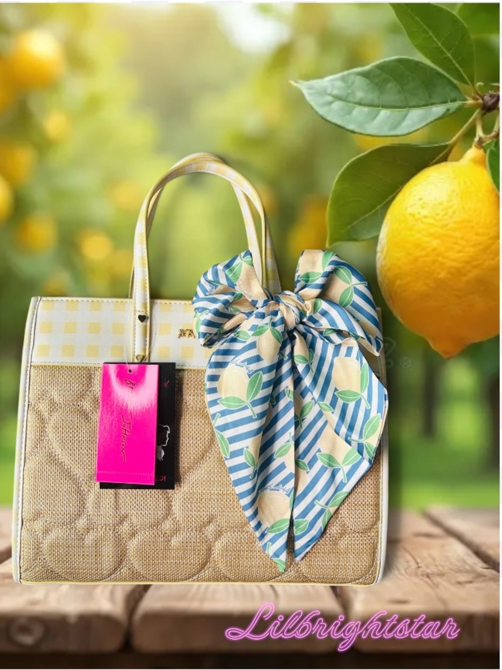 🆕🍋 Betsey Johnson Main Squeeze Gingham Satchel Handbag NWT